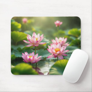 Rosa Lotus schwimmend in einem Teich Mousepad