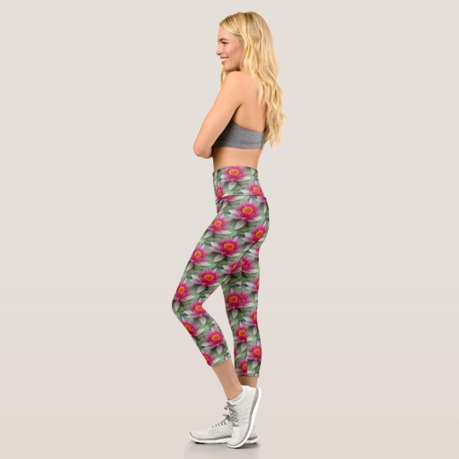 Rosa Lotus Wasserlilie Capri Leggings (Links)