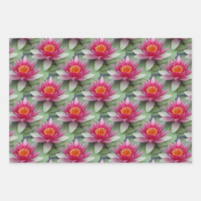 Rosa Lotus Wasserlilie Geschenkpapier Set (Vorderseite)