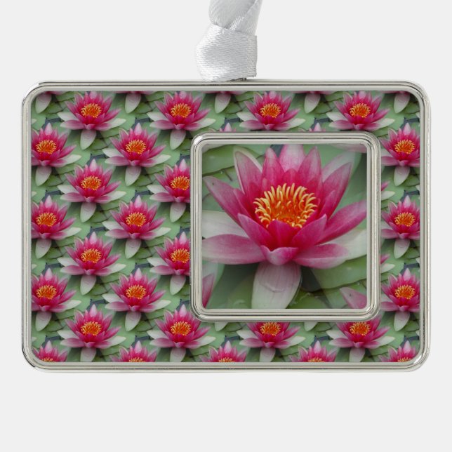 Rosa Lotus Wasserlilie Rahmen-Ornament Silber (Vorderseite)
