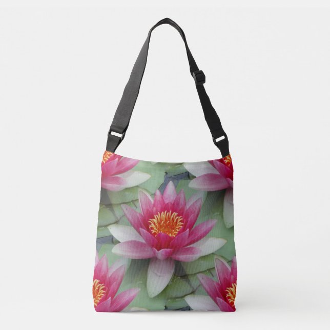Rosa Lotus Wasserlilie Tragetaschen Mit Langen Trägern (Vorderseite)