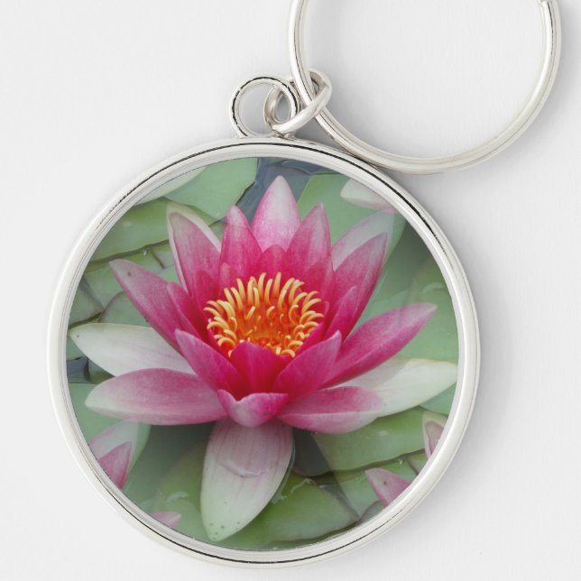 Rosa Lotus Water Lily Button Schlüsselanhänger (Vorne)