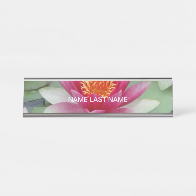 Rosa Lotus Water Lily Desk Name Plakat Schreibtischnamensplakette (Vorderseite )