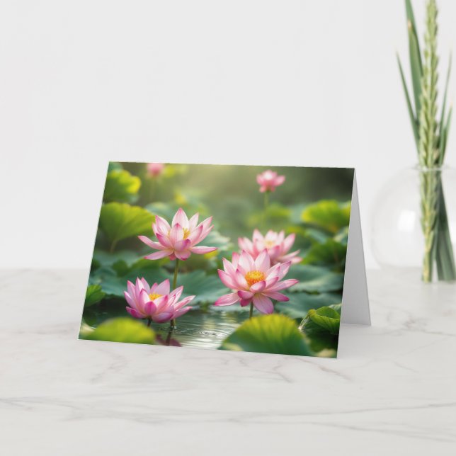 Rosa Lotus zum Geburtstag im Teich Karte (Vorderseite)