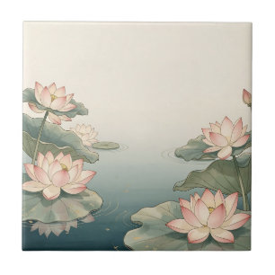 Rosa Lotusblumen Teich Zen Gelassenheit Fliese