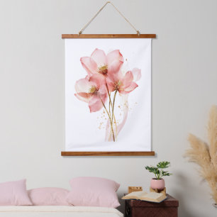 Rosa Lotusblüten-Wasserlilie-Aquarell Ätherisch Wandteppich Mit Holzrahmen