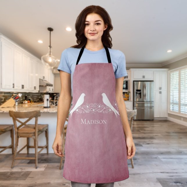 Rosa Lovebirds Blumenbeere Schürze (Pink Lovebirds Floral Vine Personalized Apron)