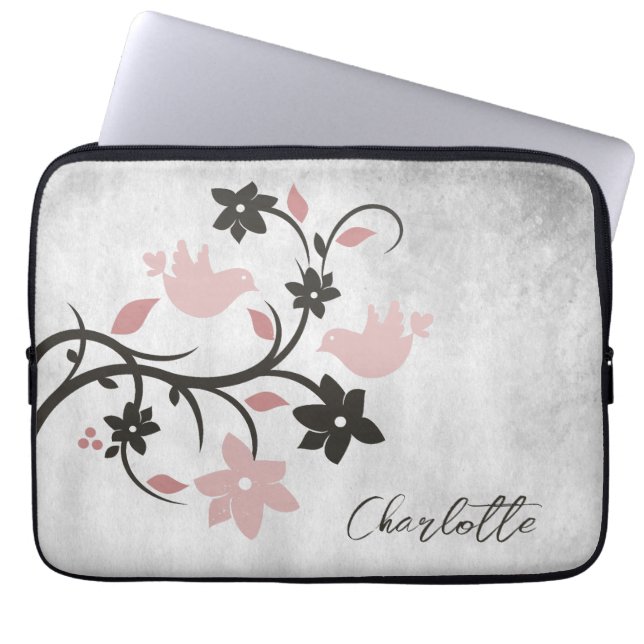 Rosa Lovebirds Personalisierter Laptop-Sieb Laptopschutzhülle (Vorderseite)