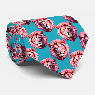 Rosa Löwenkopf-Tiermuster-Design Blau Krawatte