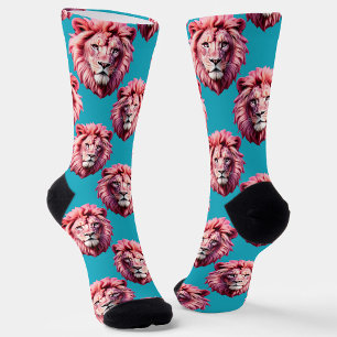 Rosa Löwenkopf-Tiermuster-Design Blau Socken