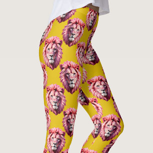 Rosa Löwenkopf-Tiermuster-Design Gelb Leggings