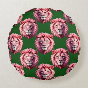 Rosa Löwenkopf-Tiermuster-Design Grün Rundes Kissen