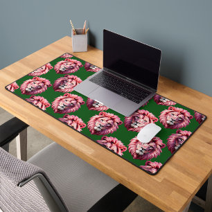 Rosa Löwenkopf-Tiermuster-Design Grün Schreibtischunterlage