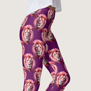 Rosa Löwenkopf-Tiermuster-Design Lila Leggings