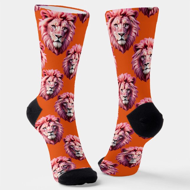 Rosa Löwenkopf-Tiermuster-Design Orange Socken (Von Creator hochgeladen)