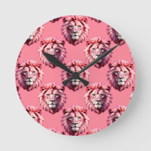 Rosa Löwenkopf-Tiermuster-Design Rosa Runde Wanduhr