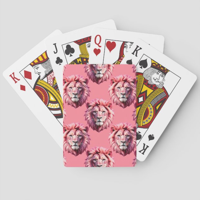 Rosa Löwenkopf-Tiermuster-Design Rosa  Spielkarten (Rückseite)