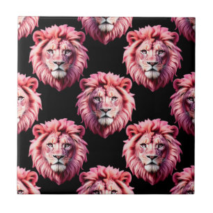 Rosa Löwenkopf-Tiermuster-Design - Schwarz Fliese
