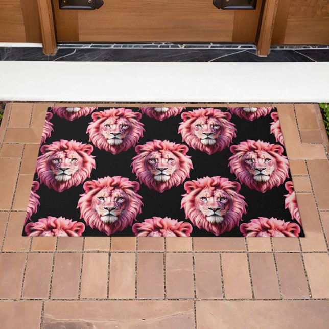 Rosa Löwenkopf-Tiermuster-Design - Schwarz  Fußmatte (Von Creator hochgeladen)