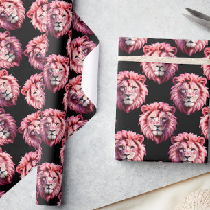 Rosa Löwenkopf-Tiermuster-Design - Schwarz  Geschenkpapier
