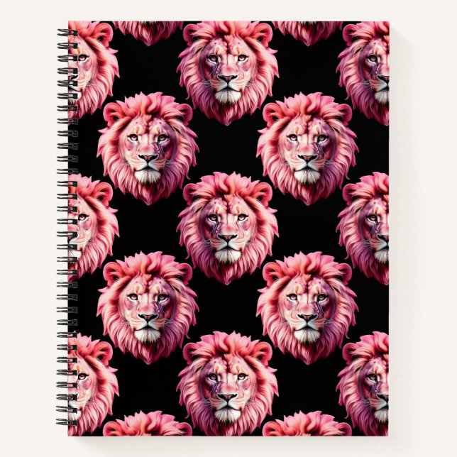 Rosa Löwenkopf-Tiermuster-Design - Schwarz  Notizbuch (Vorderseite)