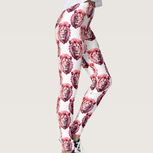 Rosa Löwenkopf-Tiermuster-Design Weiß Leggings