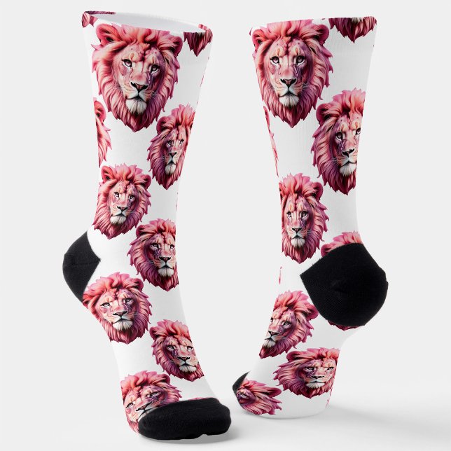 Rosa Löwenkopf-Tiermuster-Design Weiß Socken (Von Creator hochgeladen)
