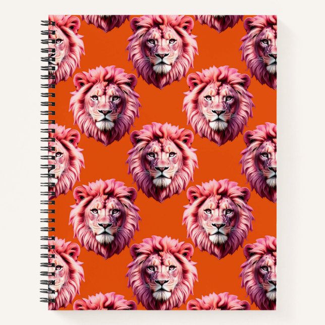 Rosa Löwenkopf-Tiermusterdesign Orange  Notizbuch (Vorderseite)