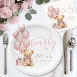 Rosa Luftballon-Bär-Baby-Party Pappteller