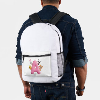 Rosa Luftballon Buchstabe A Waldtiere DIY Baby-Tas Bedruckter Rucksack