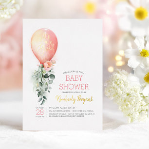 Rosa Luftballon mit Blumenmuster It's a Girl Baby Folieneinladung