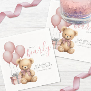 Rosa Luftballon-Teddybär-Baby-Party Serviette