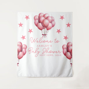 Rosa Luftballons Aquarell Mädchen Baby Shower Hint Wandteppich