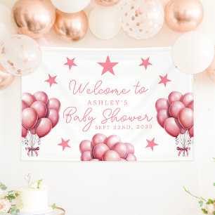 Rosa Luftballons Aquarell Mädchen Baby Shower Will Banner