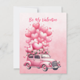 Rosa Luftballons Auto in Rosa Feiertagskarte