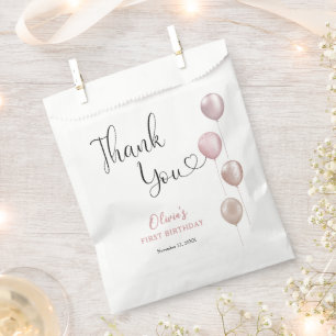 Rosa Luftballons Mädchen Erste Geburtstag Danke Geschenktütchen