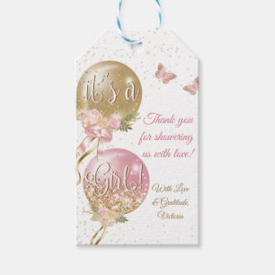 Rosa Luftballons Schmetterling Baby Shower Geschenkanhänger