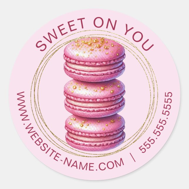 Rosa Macaron-Aufkleber mit Imitaten Glitzer Border Runder Aufkleber (Vorderseite)
