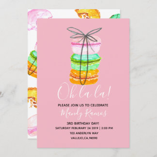 Rosa-Macaron-Geburtstagsfeier Einladung