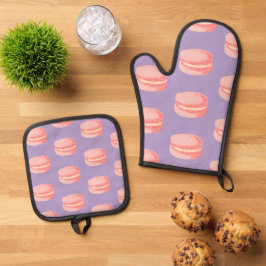 Rosa Macarons Ofenhandschuh & Topflappen-Set