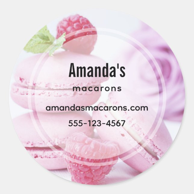 Rosa Macarons & Red Raspberries Business Runder Aufkleber (Vorderseite)