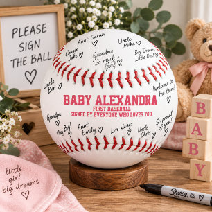 Rosa Mädchen Baby Shower Autogramme zuerst  Baseball