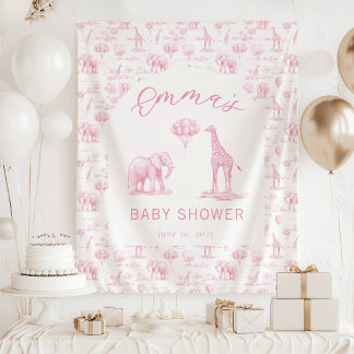 Rosa Mädchen Baby Shower Banner Safari Toilette Wandteppich