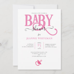 ROSA MÄDCHEN BABY SHOWER MIT SCHNULLER EINLADUNG