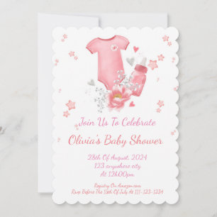 Rosa Mädchen Babydusche Einladung