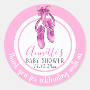 Rosa Mädchen-Babyparty der Ballerina-Schuh-  Runder Aufkleber