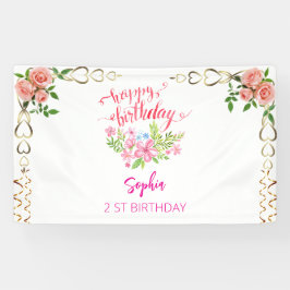 Rosa Mädchen Begrüßung florfarbenes Aquarell Gebur Banner