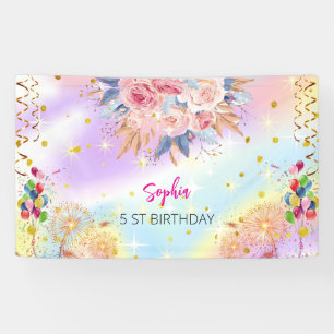 Rosa Mädchen Begrüßung florfarbenes Aquarell Gebur Banner