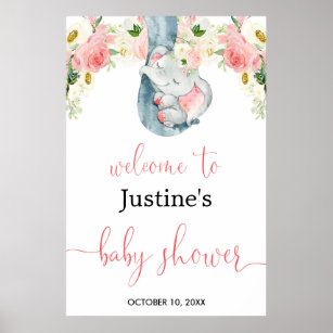 Rosa Mädchen Elefant Babydusche Begrüßungszeichen Poster