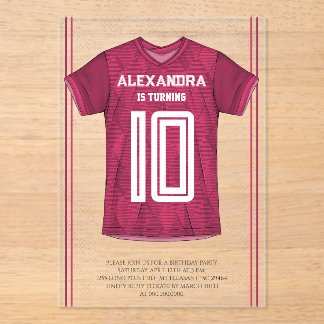 Rosa Mädchen-Fußballtrikot-Geburtstagsfeier Acryleinladungen